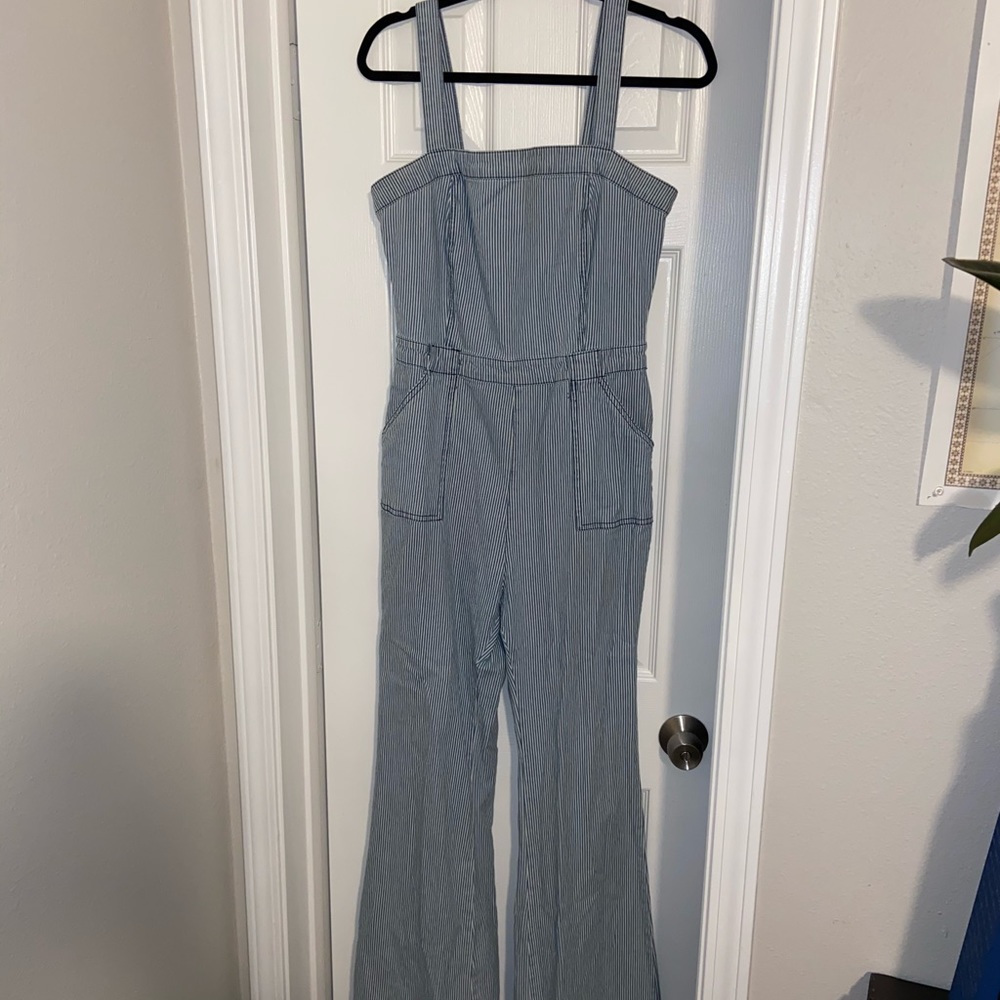 Blue & white striped jumpsuit